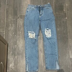 PLT Classic High Waisted Blue Distressed Jeans